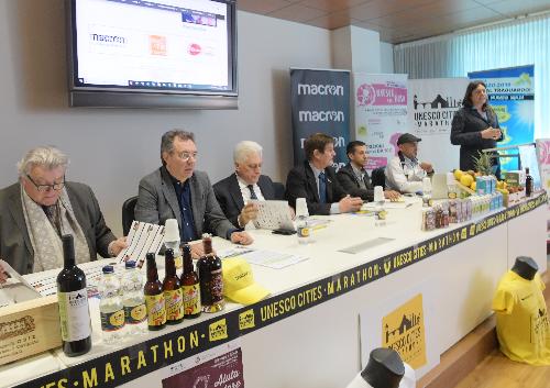 L'assessore alle Infrastrutture e Territorio, Graziano Pizzimenti, durante la presentazione della Unesco Cities Marathon - Udine, 23 marzo 2019.